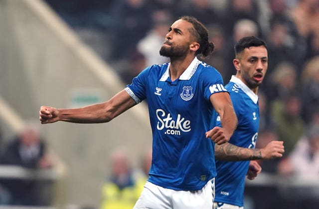 Dominic Calvert-Lewin celebrates after scoring for Everton against Newcastle