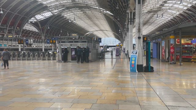 A near-empty concourse at Paddington station in central London during an earlier Aslef strike day