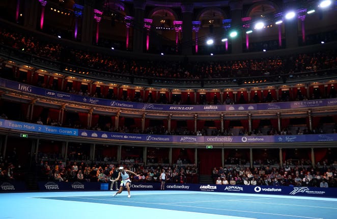 Great Britain’s Emma Raducanu in action  during the ATP Champions Tour 2021 at the Royal Albert Hall, London