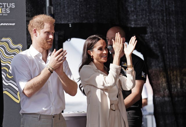 The Duke and Duchess of Sussex during a medal ceremony at the Invictus Games in Dusseldorf, Germany, in 2023