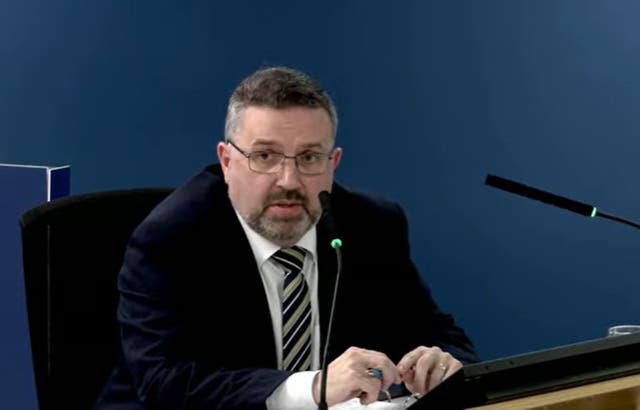 Former Northern Ireland health minister Robin Swann giving evidence for module 7 to the UK Covid-19 Inquiry in London