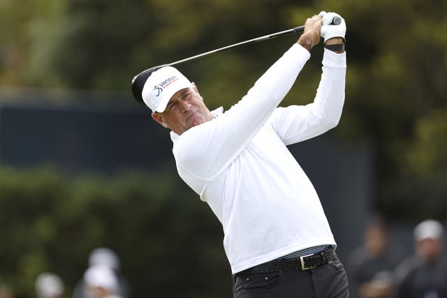Stewart Cink plays a shot during the 2023 Open