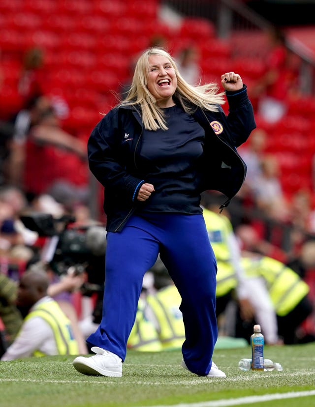 Emma Hayes celebrated a huge performance at Old Trafford