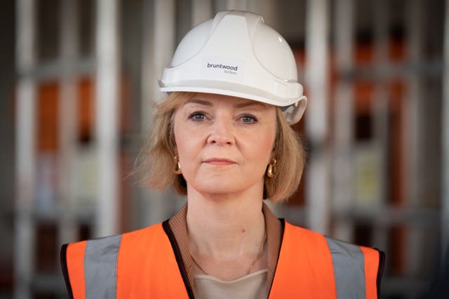 Prime Minister Liz Truss during a visit to a construction site for a medical innovation campus in Birmingham 