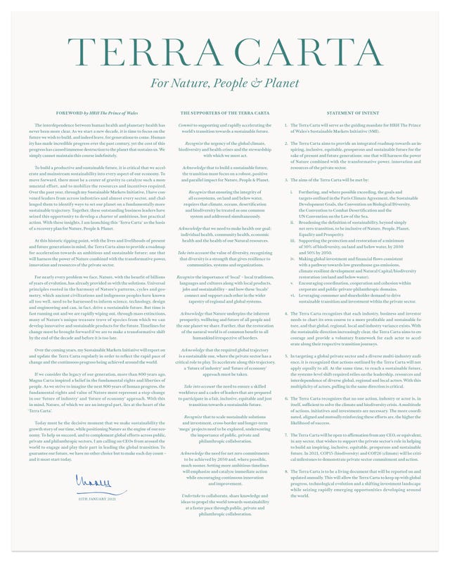 Terra Carta, the Magna Carta-style charter launched by the Prince of Wales 