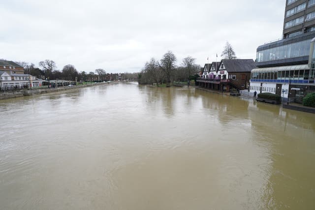 The River Great Ouse in Bedford, which has burst its banks following heavy rainfall