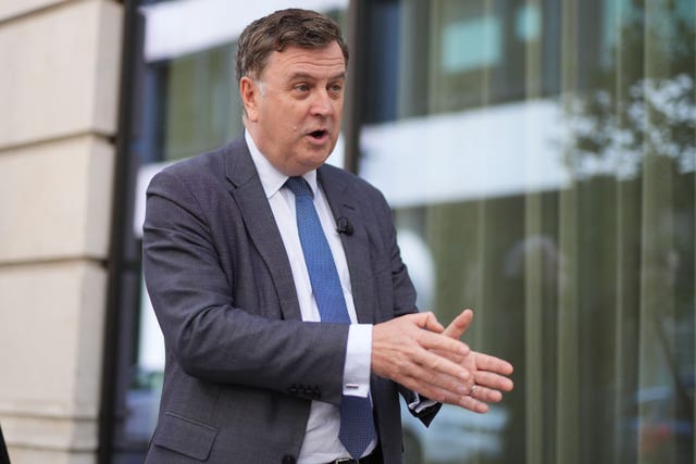 Shadow chancellor Mel Stride speaking outside BBC