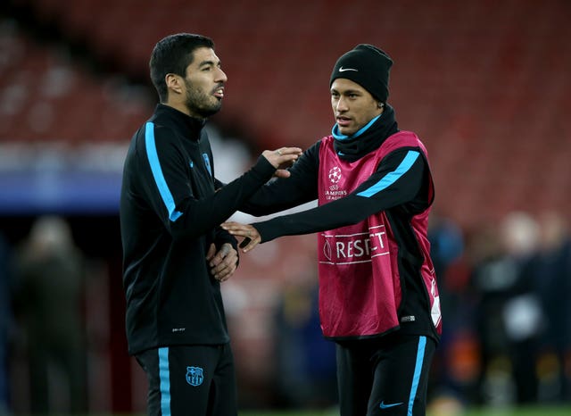 Luis Suarez, left, and Neymar thrived when Lionel Messi was out for nearly two months in 2015 (Adam Davy/PA)