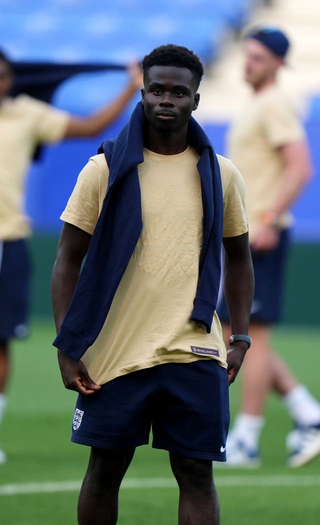 England’s Bukayo Saka during a pitch walk at the RCDE Stadium in Barcelona
