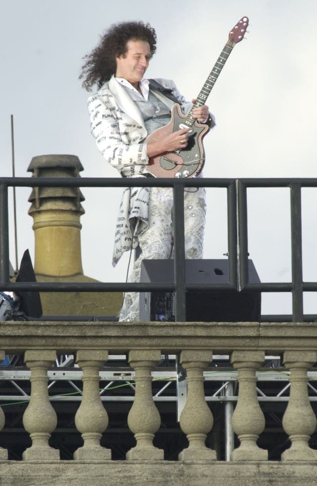 Brian May on the palace roof