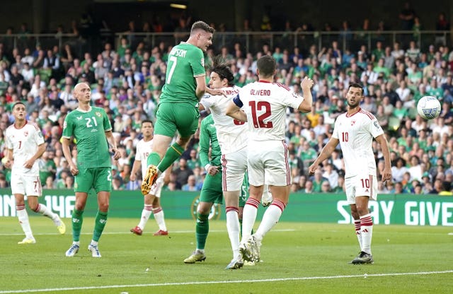 Evan Ferguson rises to score Ireland''s second goal 