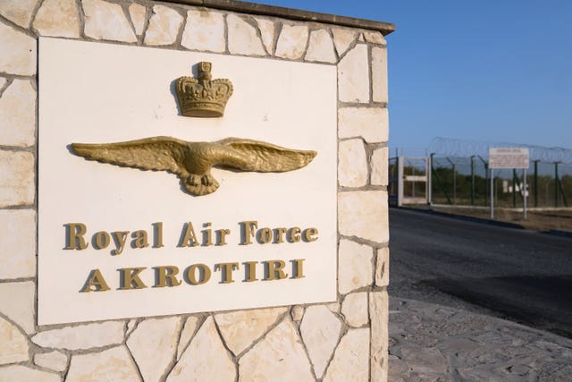 General view of the sign at the entrance to RAF Akrotiri