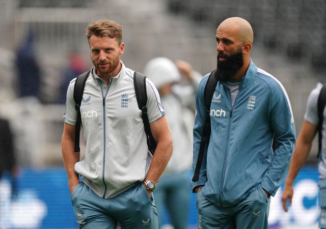 Moeen Ali, right, captained England in Pakistan in the absence of Jos Buttler (Mike Egerton/PA)