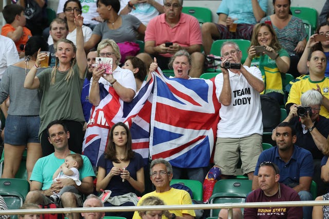 Jody Cundy's parents, in white polo shirts, have followed their son's sporting career all over the world