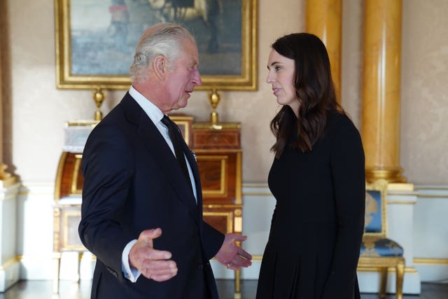 Jacinda Ardern is received by the King at Buckingham Palace after the Queen's death