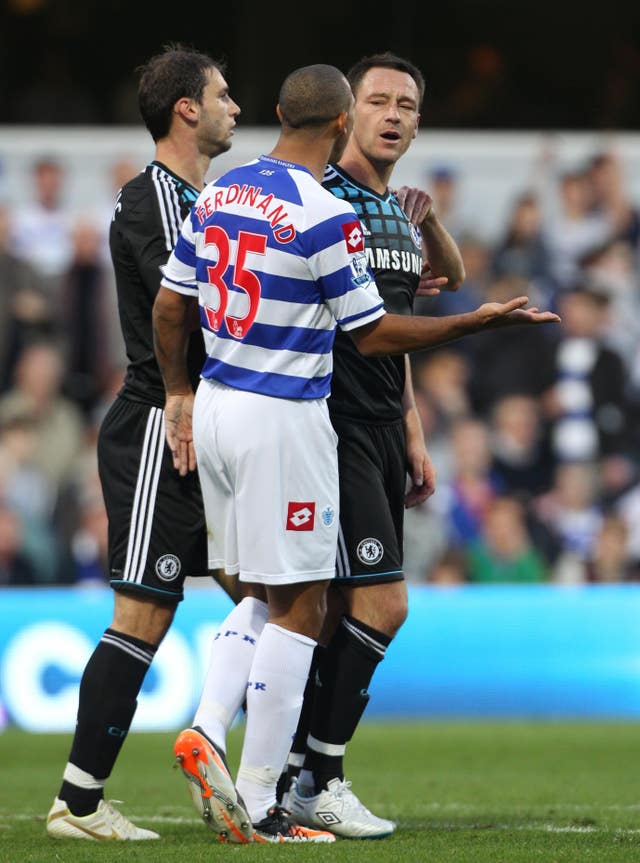 John Terry and Anton Ferdinand pictured during the Premier League match between QPR and Chelsea at Loftus Road in October 2011 