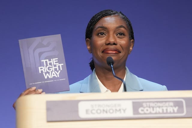 Kemi Badenoch on stage during the Conservative Party conference