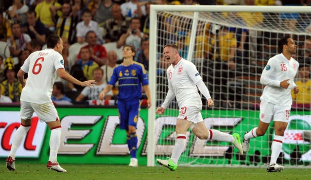 Rooney celebrates his goal against Ukraine at Euro 2012 (Anthony Devlin/PA).