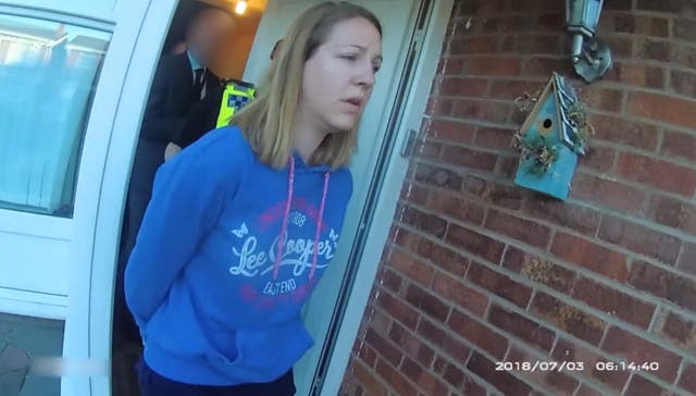 Screen grab taken from body worn camera footage of the arrest of Lucy Letby