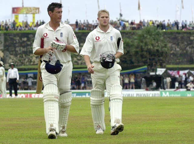 Last-wicket pair Ashley Giles, left, and Matthew Hoggard helped England to a draw in 2003 (Gareth Fuller/PA)