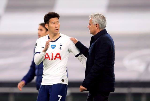 Jose Mourinho, right, and Son Heung-min after the match