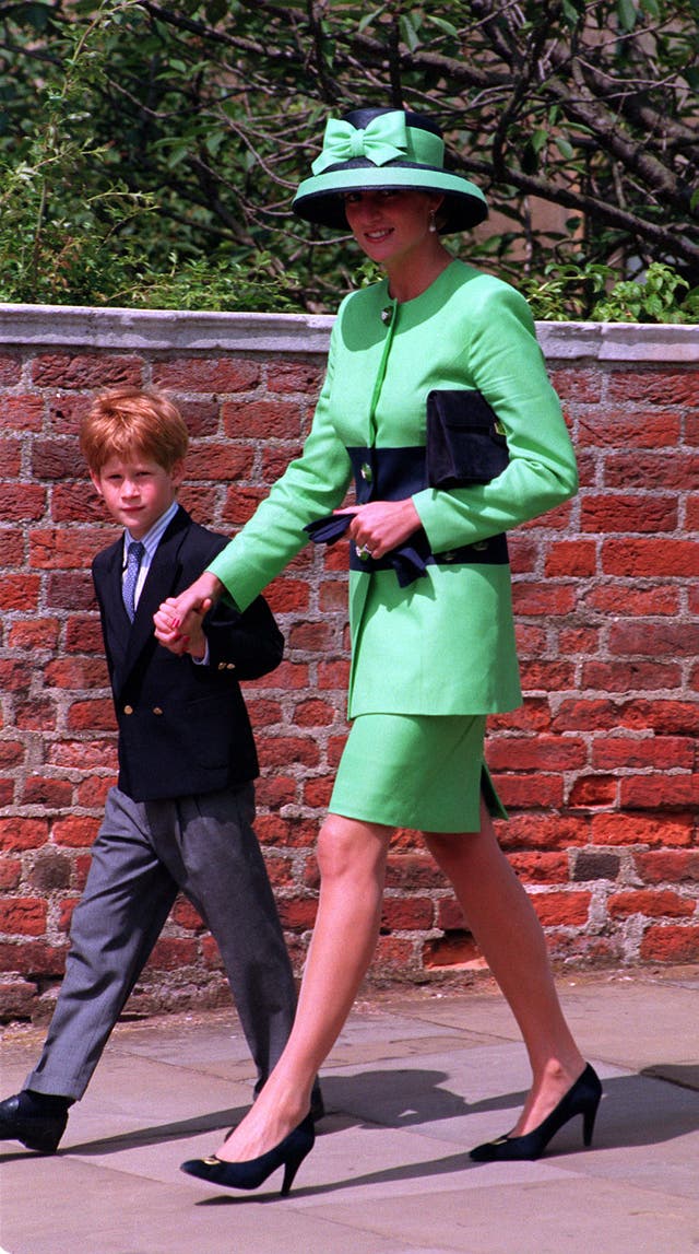 The Princess of Wales and Prince Harry arrive at St George's to Lady Helen Windsor's wedding in 1992 (Tony Harris/PA)