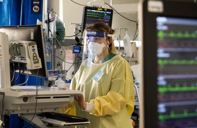 A nurse monitors the progress of patients on a computer 