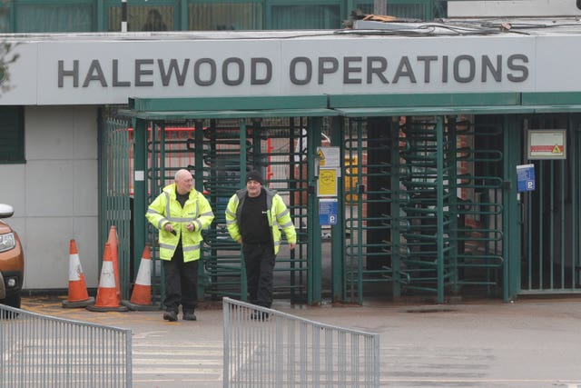 Staff outside the Halewood plant in Merseyside