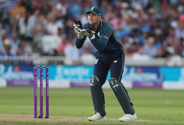 Jos Buttler keeps wicket in a one-day international against India