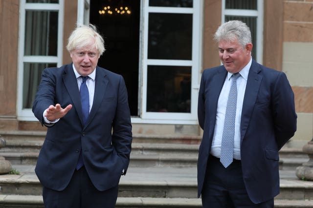Boris Johnson with Secretary of State Brandon Lewis at Hillsborough Castle