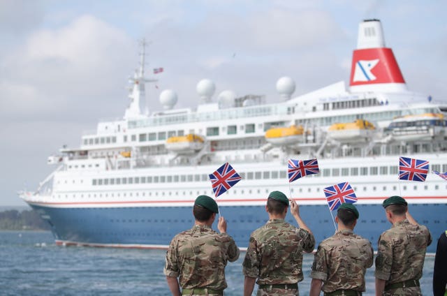 Royal Marines welcome MV Boudicca into Poole