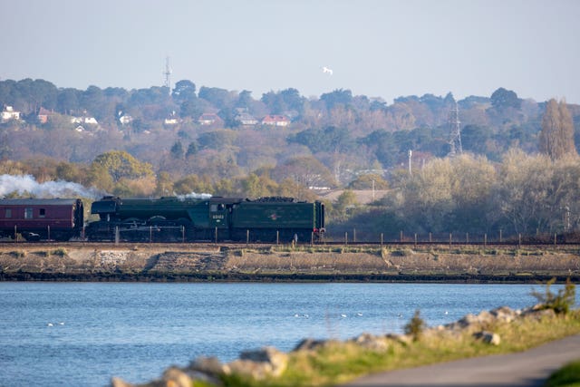 Meanwhile, the Flying Scotsman locomotive crossed Holes Bay in Poole after completing its operating run on the South Coast