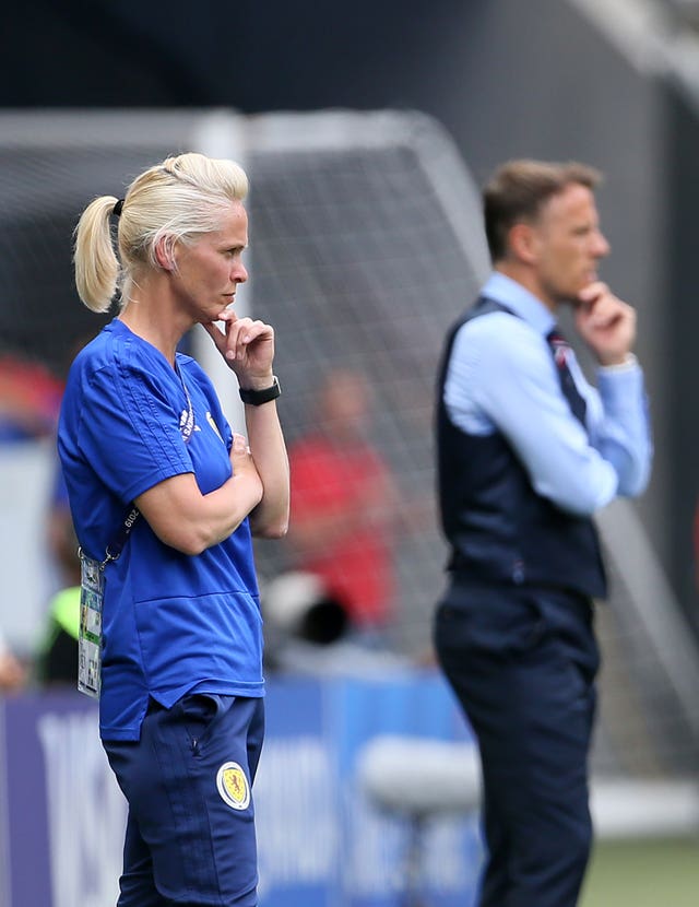 Scotland manager Shelley Kerr (left) refused to be drawn on the penalty decision