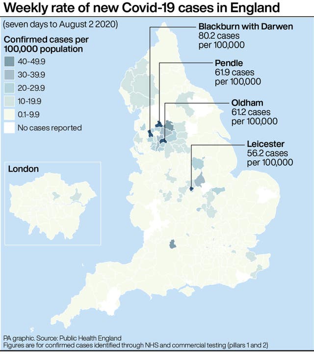 Weekly rate of new Covid-19 cases in England