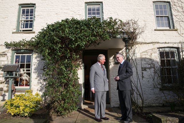 Charles meeting the First Minister of Wales Mark Drakeford at the prince's Welsh home Llwynywermod in Llandovery. Aaron Chown/PA Wire