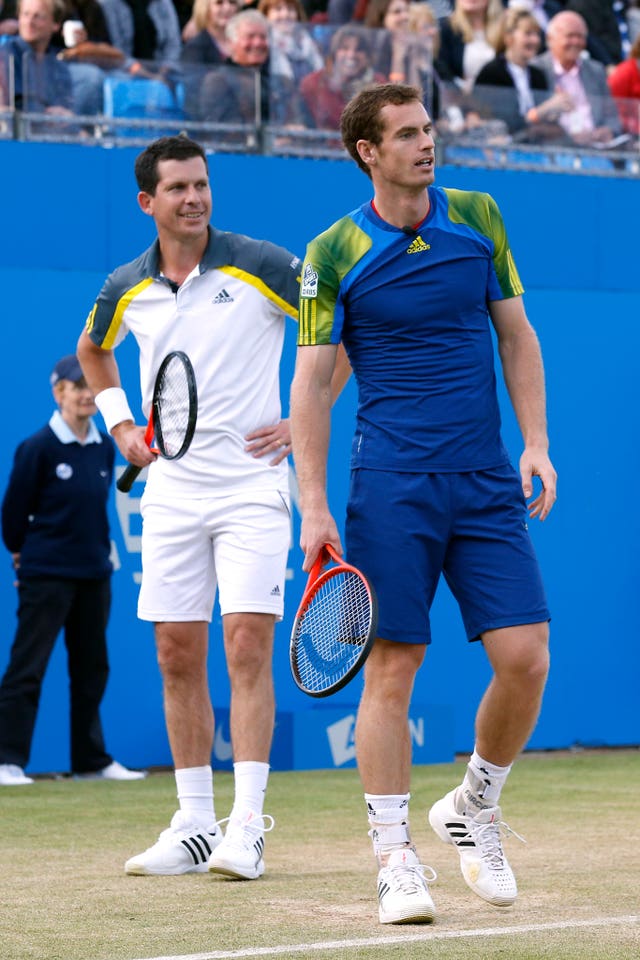 Tim Henman, left, is encouraged by Andy Murray's progress