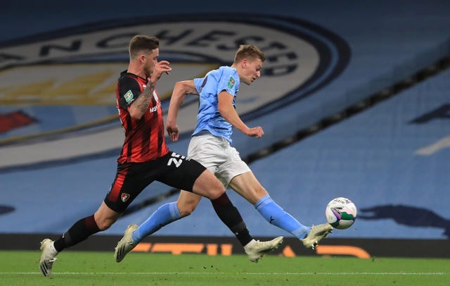 Teenager Liam Delap scored on debut as City began their run to Wembley against Bournemouth