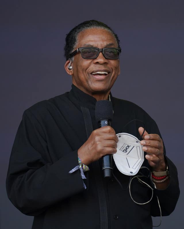 Herbie Hancock speaking into a microphone