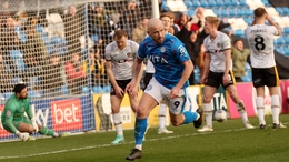 Stockport County�s Paddy Madden celebrates scoring against Newport County during the Sky Bet League Two match at Edgeley Park, Stockport. Picture date: Saturday March 9, 2024.