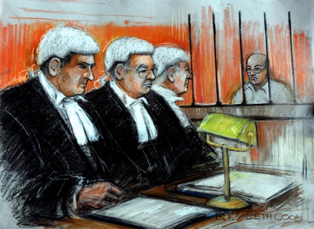 Artist’s impression of Colin Pitchfork during a High Court hearing to challenge the length of his minimum prison term. 