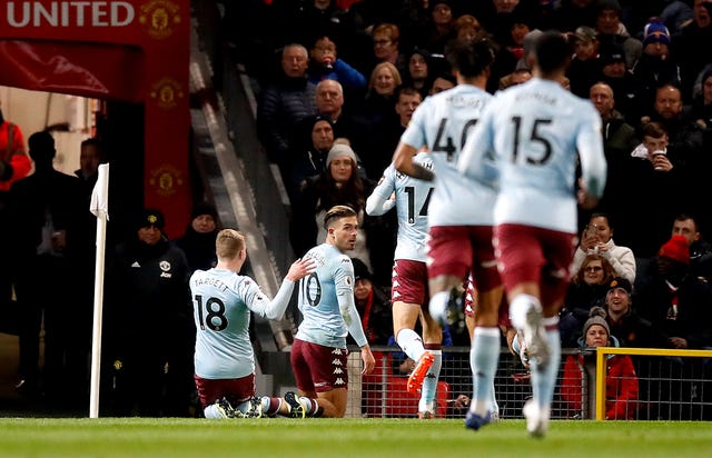Aston Villa's Jack Grealish  celebrates scoring 