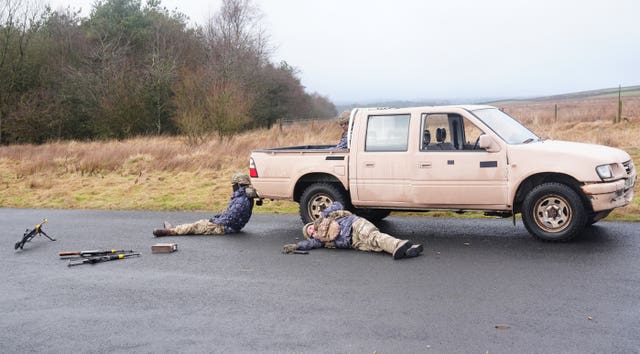 Members of the British military at Otterburn training area during Exercise Hyperion Storm