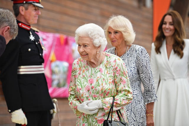 The Queen, the Duchess of Cornwall and the Duchess of Cambridge attend an event at the Eden Project in celebration of The Big Lunch initiative during the G7 summit in Cornwall 