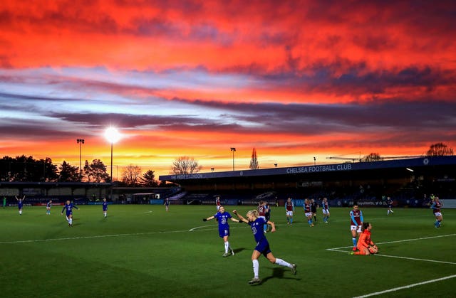 Chelsea’s Pernille Harder celebrates after scoring the opening goal of the FA Women’s League Cup semi-final against West Ham. Chelsea won 6-0 and Harder bagged a hat-trick, with Emma Hayes' side going on to beat Bristol City in the final