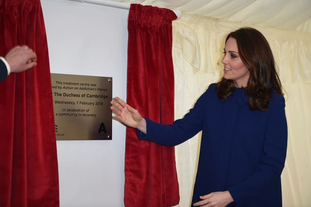 The Duchess of Cambridge opened the Action on Addiction treatment centre in Wickford, Essex (Eddie Mulholland/Daily Telegraph/PA)