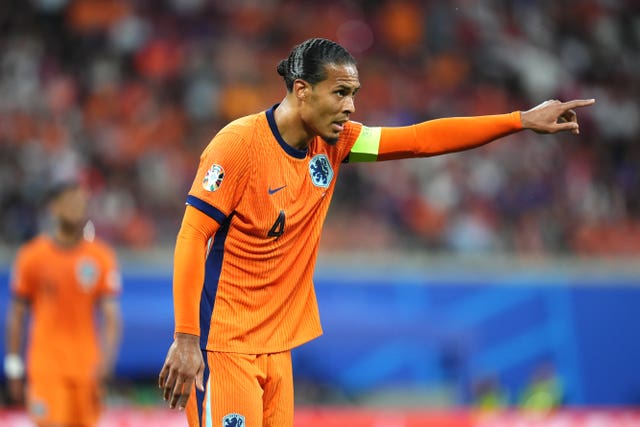 Netherlands defender Virgil van Dijk points with his finger during a match