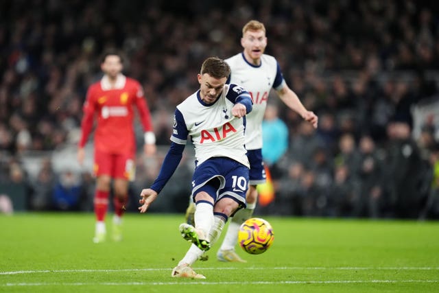 Tottenham’s James Maddison scores their first goal of the game 