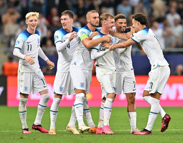 England celebrate taking the lead