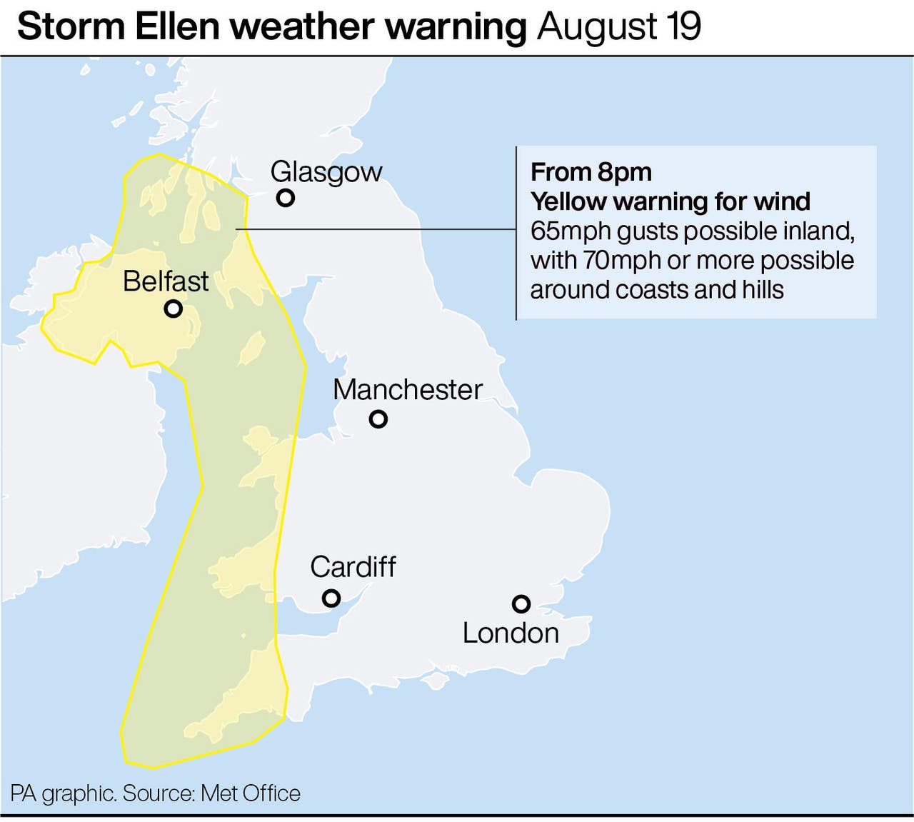 Weather warning as Storm Ellen to bring severe winds to parts of