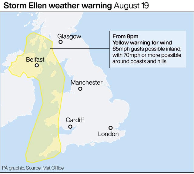 Storm Ellen weather warning